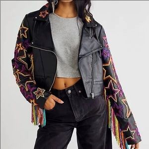 Free People Any Old Iron Fringetastic Leather Moto Jacket (large)